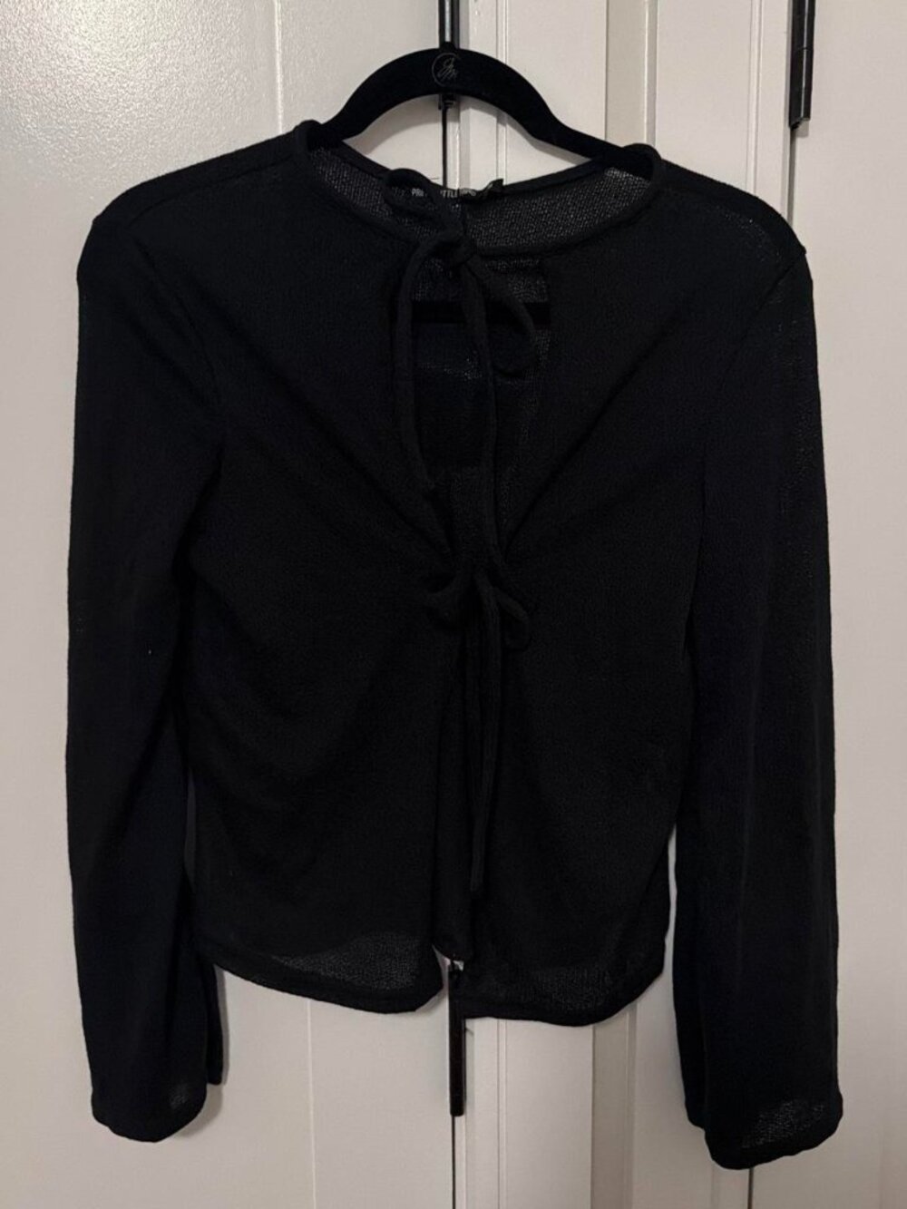 PrettyLittleThing black mesh long sleeve top with tie detail
